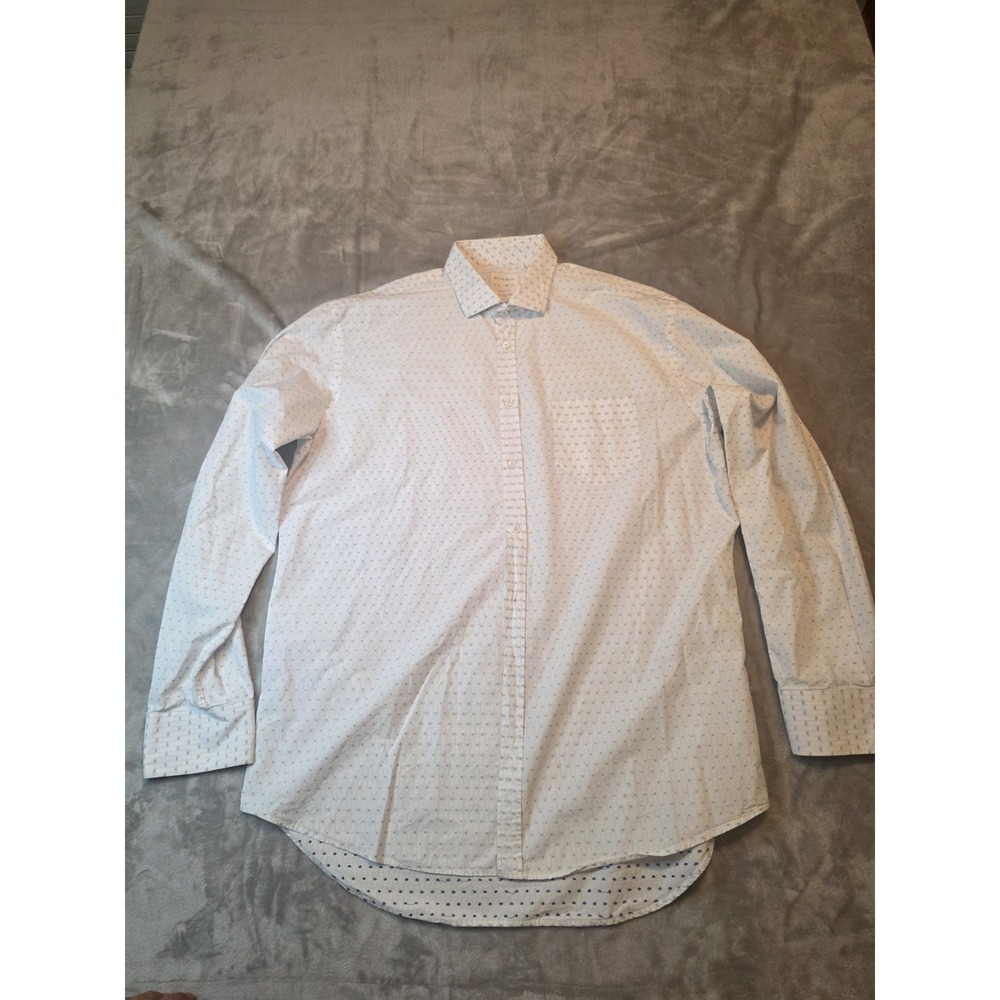 Billy Reid Men's Button Up Shirt XXL White Blue Geometric Made in Italy Standard